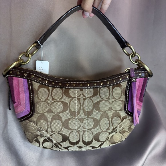 Coach Handbags - Vintage Coach Signature Jacquard Hobo Shoulder Bag Y2K Studded Brown Purple
